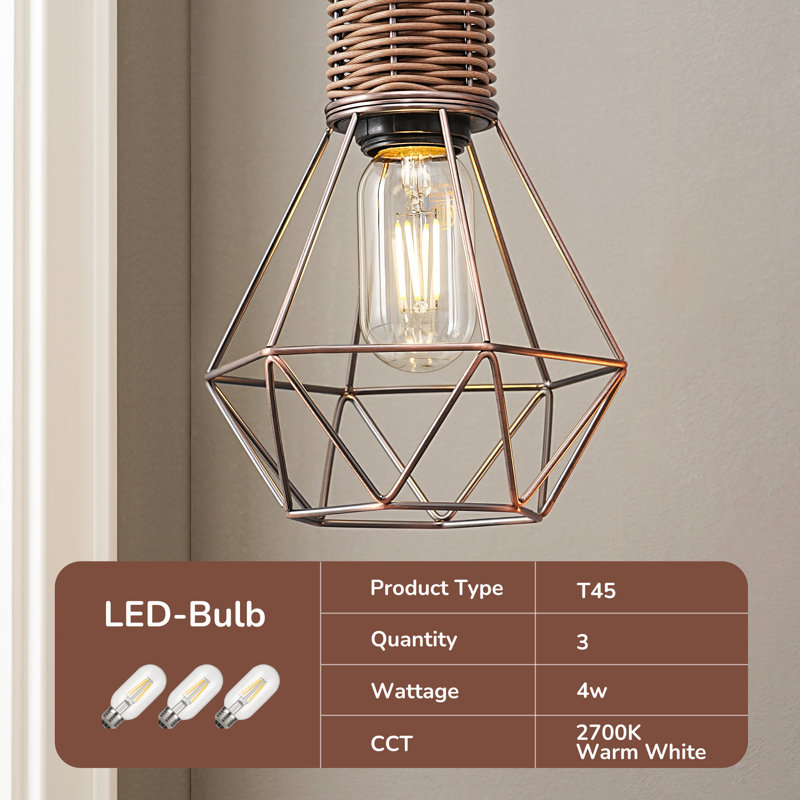 Crevan 65" Dimmable Rattan Tree Floor Lamp With 3 Bulbs Included, Antique Red Copper