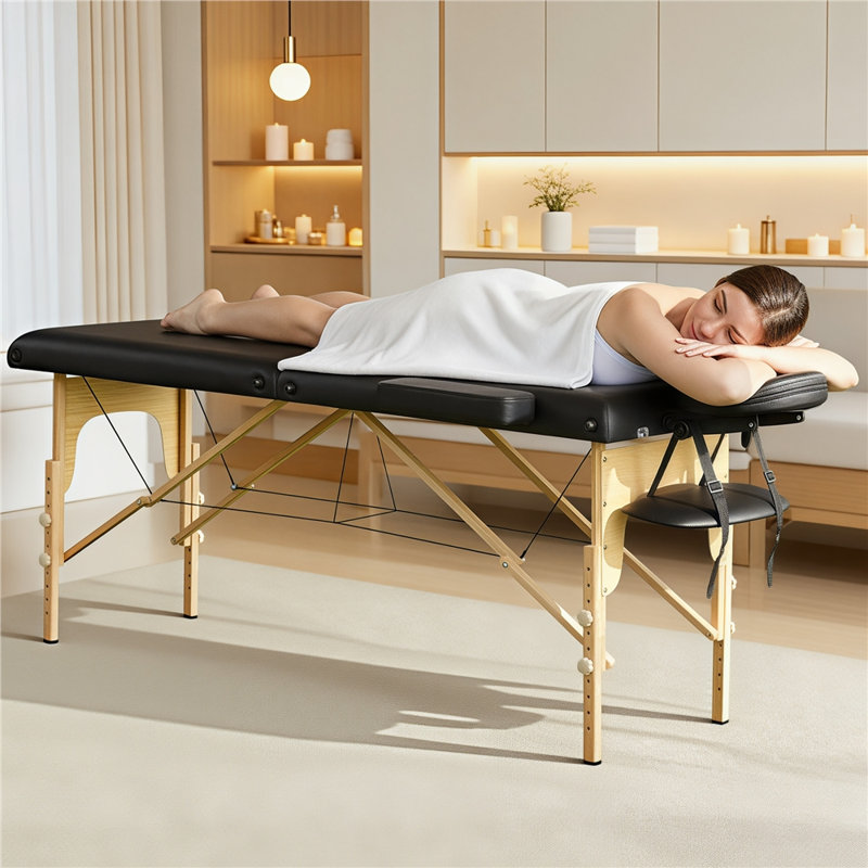 Adjustable Massage Bed Portable Spa Table with Headrest, Black,  84" L x 30.5" W