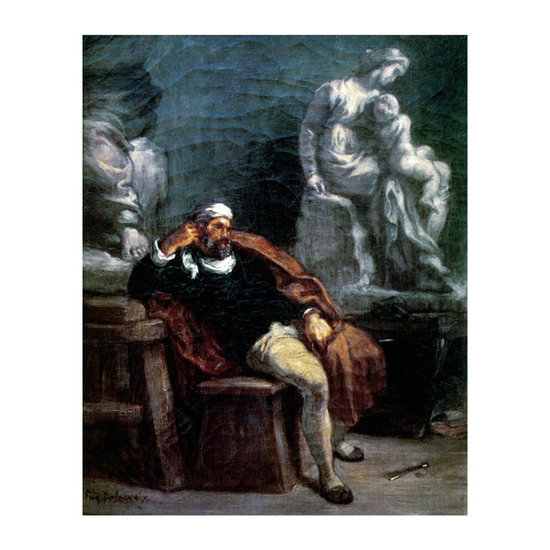 Michel-Ange (1475-1564) dans son atelier d'Eugène Delacroix - Estampe numérique, H 20 po x l 16 po