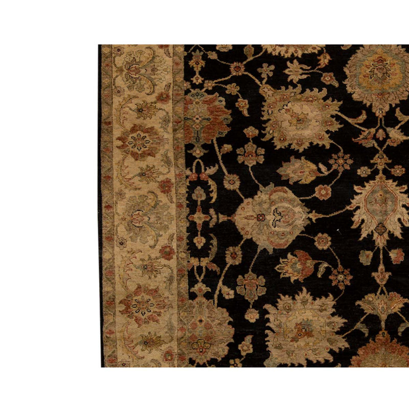 Tapis bleu / ivoire en laine noué à la main 7 pi 7 po x 10 pi