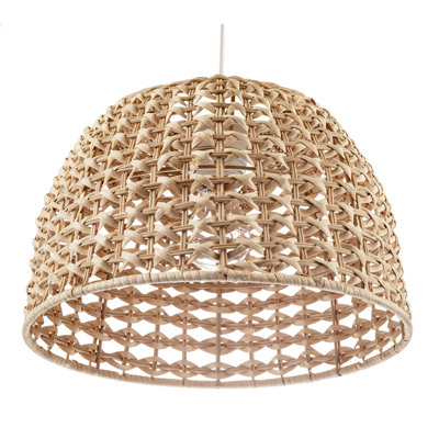 Vintage Intricate Woven Lattice Light Toned Rattan Pendant Light Shade By 