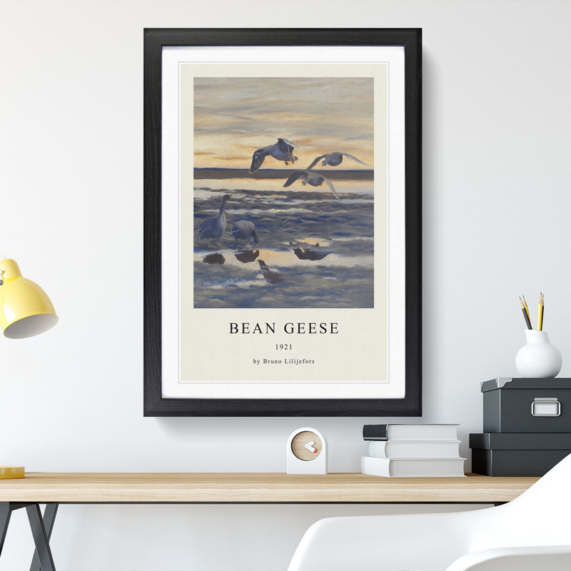 Bean Geese Shedding by Bruno Liljefors - Picture Frame Graphic Art, 65cm H x 48cm W x 2cm D, Black Framed