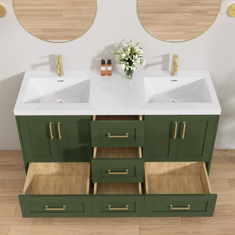 Ensemble de meuble-lavabo double 60 po Elyette, Vert, Or