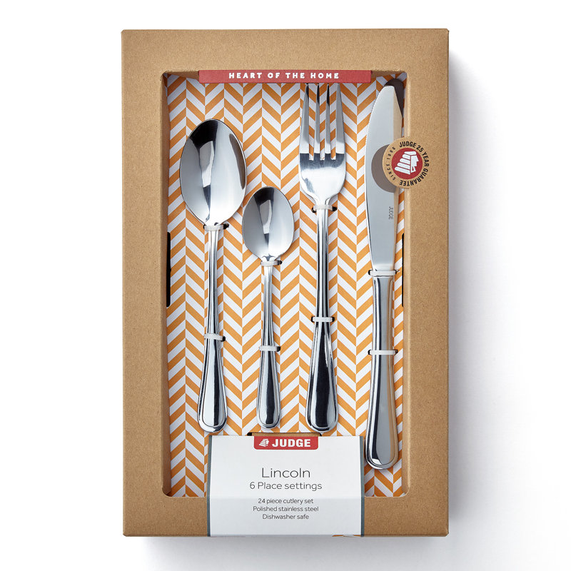 Judge 24 Piece Stainless Steel Cutlery Set, Table Setting for 6, Lincoln Design