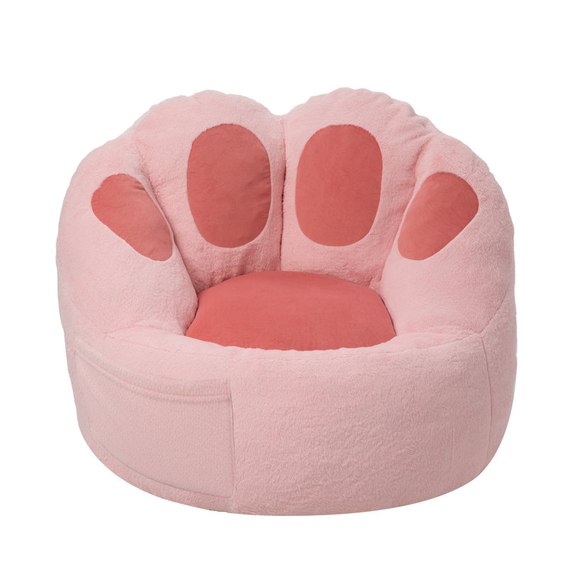 Cute Cat Paw Compression Beanbag Chair With Pockets And Handles, Pink Faux Fur