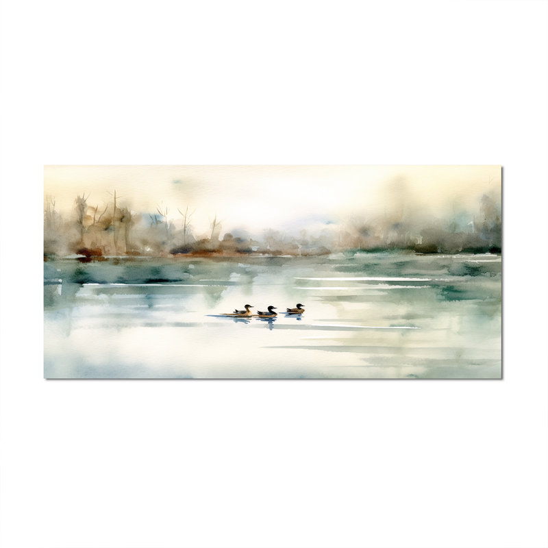 Ducks In Pond I On Canvas Print, No Frame, 28" H x 60" W, Wrapped Canvas