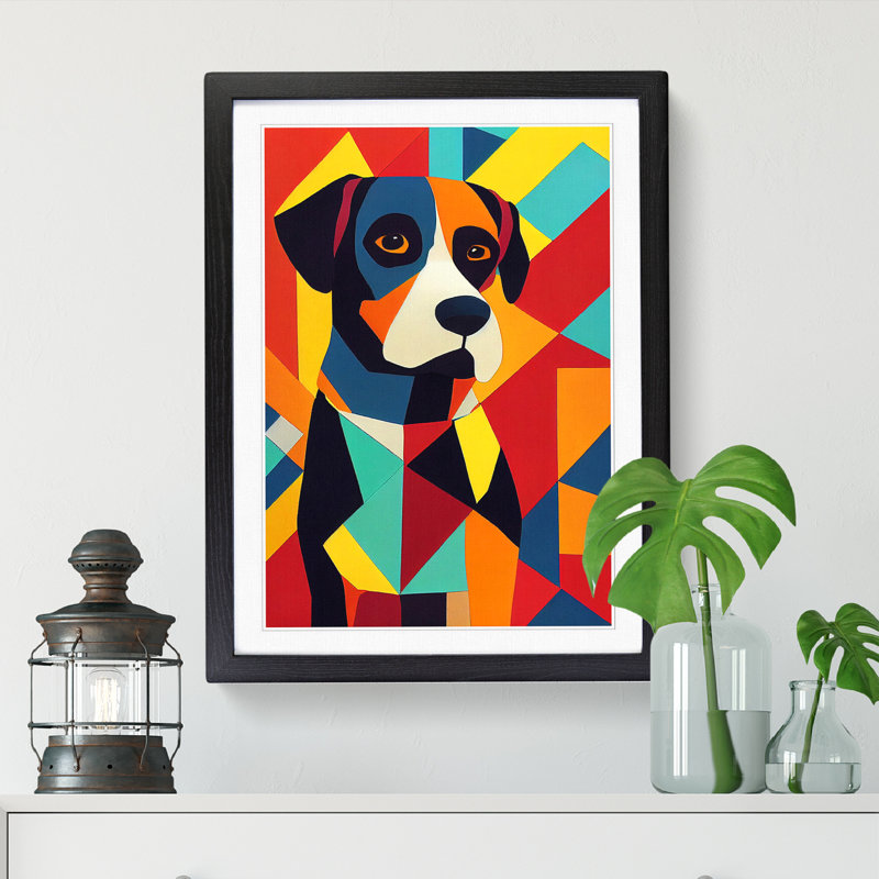 Anistasia Dog Patchwork - Picture Frame Print, 64cm H x 46cm W x 2cm D, Walnut