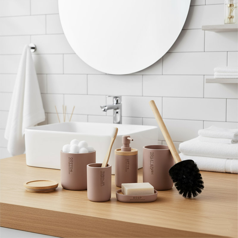 Ensemble d'accessoires de salle de bain Willis, 5 pièces, Cappuccino