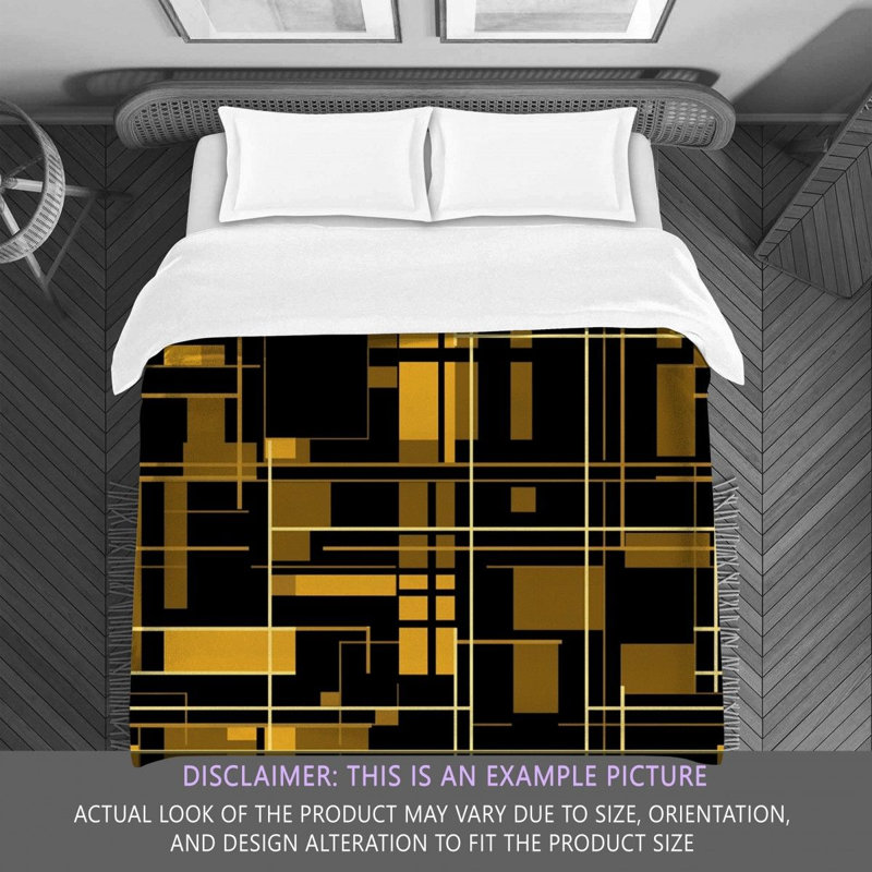 Checkered Duvet Cover, Twin Comforter, Black/Gold