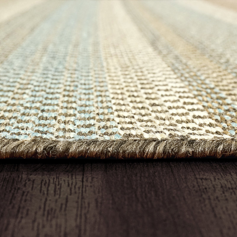 Tapis intérieur/extérieur bleu/brun Larry, Rectangle 7 pi 10 po x 10 pi 10 po