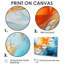 Orange orange, vagues bleues atteignant la plage II - encre liquide, art abstrait mural-790163917-790163909