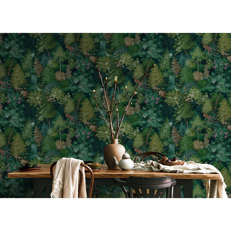 Papier peint vert non collé Midnight Woods, Vert