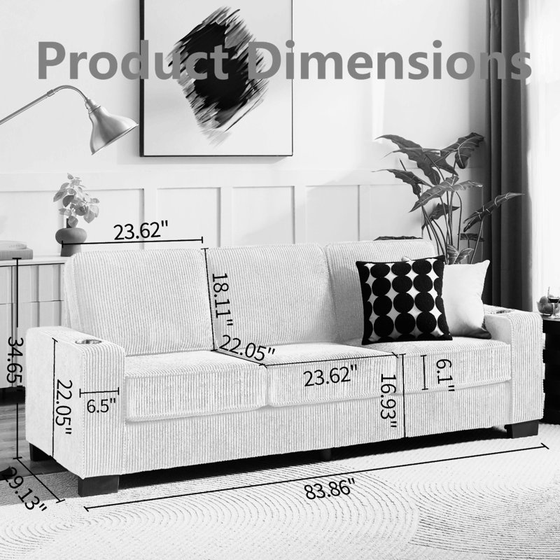 Canapé moderne 3 places en tissu Snowfleece - Canapé gris confortable et élégant pour le salon, la chambre à coucher ou le bureau