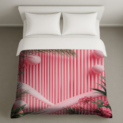 Housses de couette roses à motif floral de feuilles de palmier
