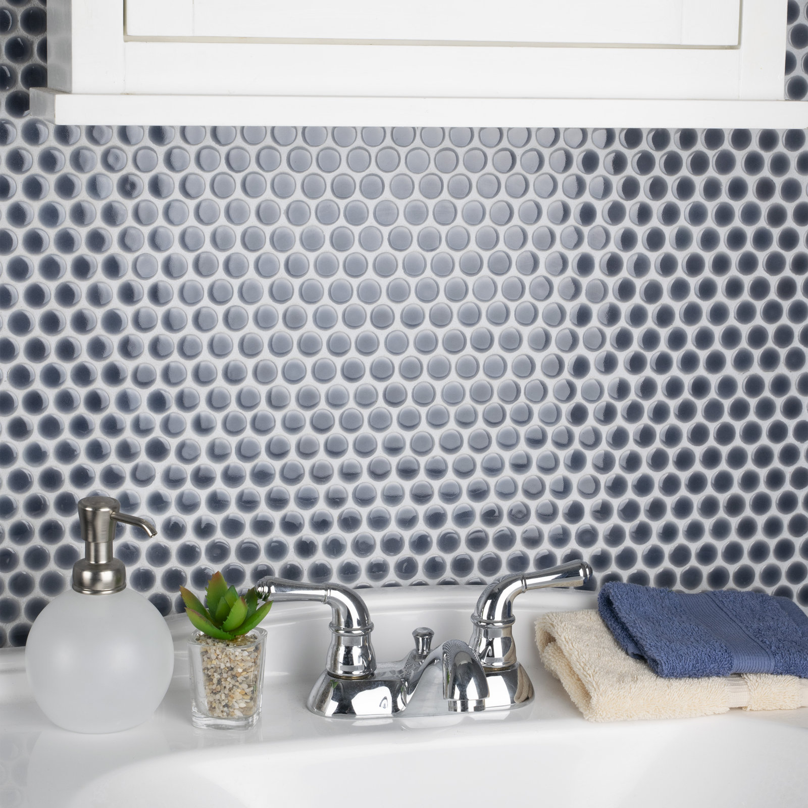 Hudson Penny Round 11-7/8 " x 12-5/8 " Porcelain Mosaic Floor & Wall Tile, Imperial Gray