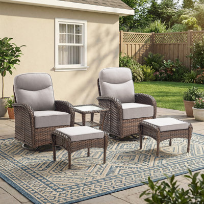 Himonia 5-Piece Outdoor All-Weather Wicker Patio Conversation Set With Ottomans And Side Table