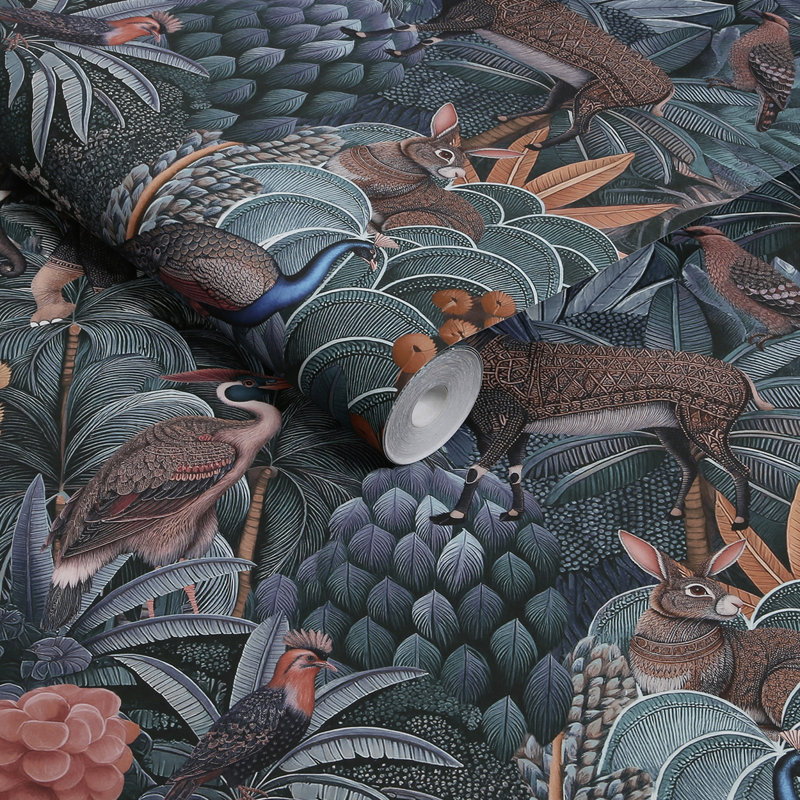 Graham & Brown Jungle Jamboree Navy & Teal Wallpaper