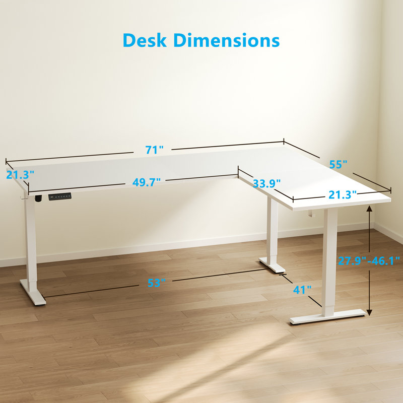 Electric Standing Desk With Memory Controller, Height Adjustable Standing Desk With Versatile Hooks,L-Shaped Standing Desk For Home Office
