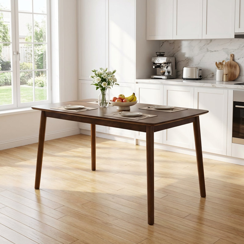 Table de salle à manger rectangulaire en bois massif avec coins arrondis, table de cuisine de style Mid-Century moderne