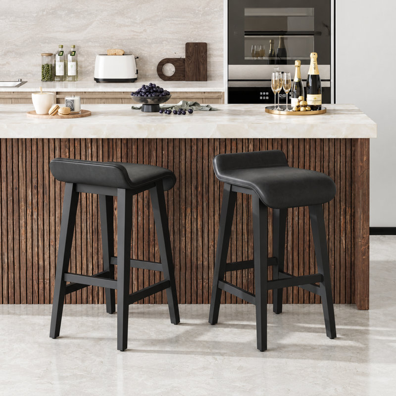 Leather Bar Chairs Set of 2/4, Bar Height Stools Counter Stools with Wood Leg & Non-Slip Feet, Vintage Island Stools for Kitchen Island Dining Room Patio