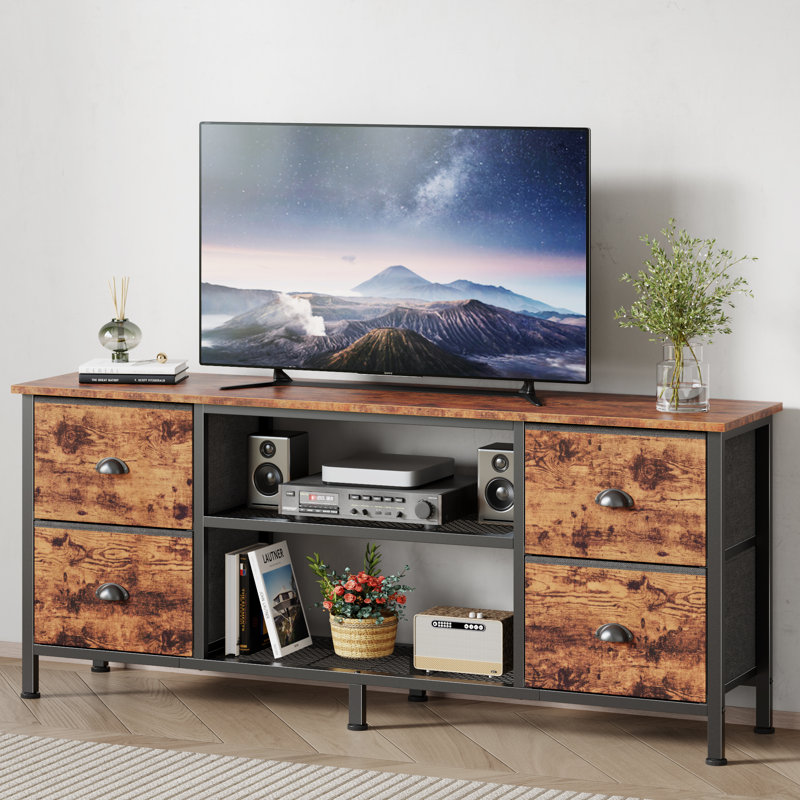 Modern TV Stand for TVs up, Home Entertainment Center with 4 Drawers, Media Console with Storage for Living Room, Rustic Brown