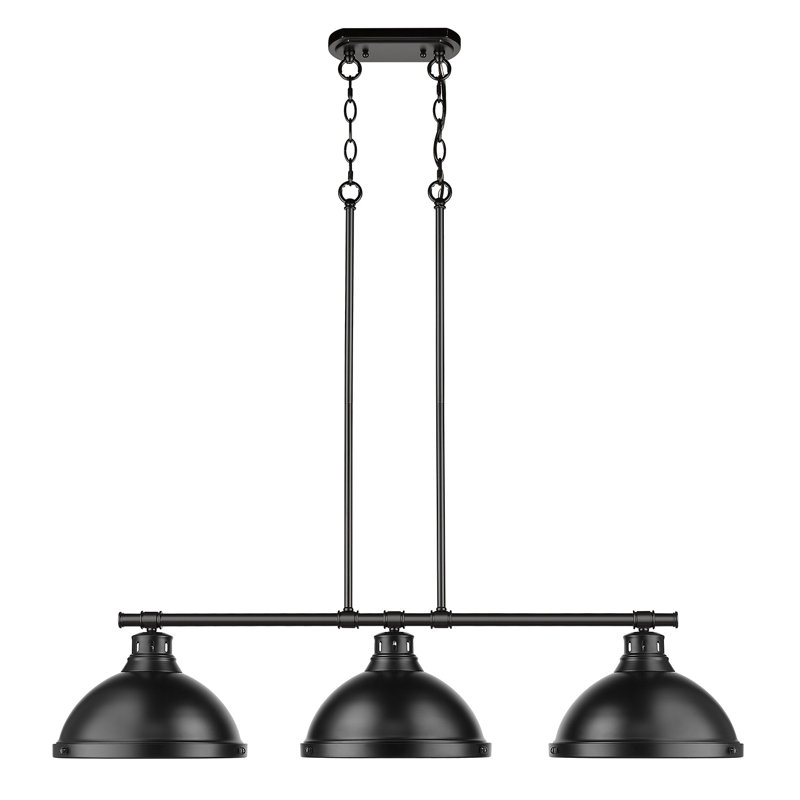 Luminaire suspendu en forme de dôme à 3 lumières pour îlot de cuisine Drakeford, Matte Black, Noir mat