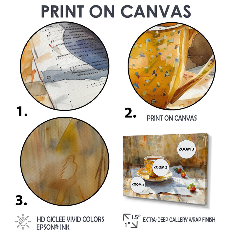 «White Beige Cozy Cup Of Coffee II», impression d'art mural café, Toile tendue, H 28 po x l 60 po