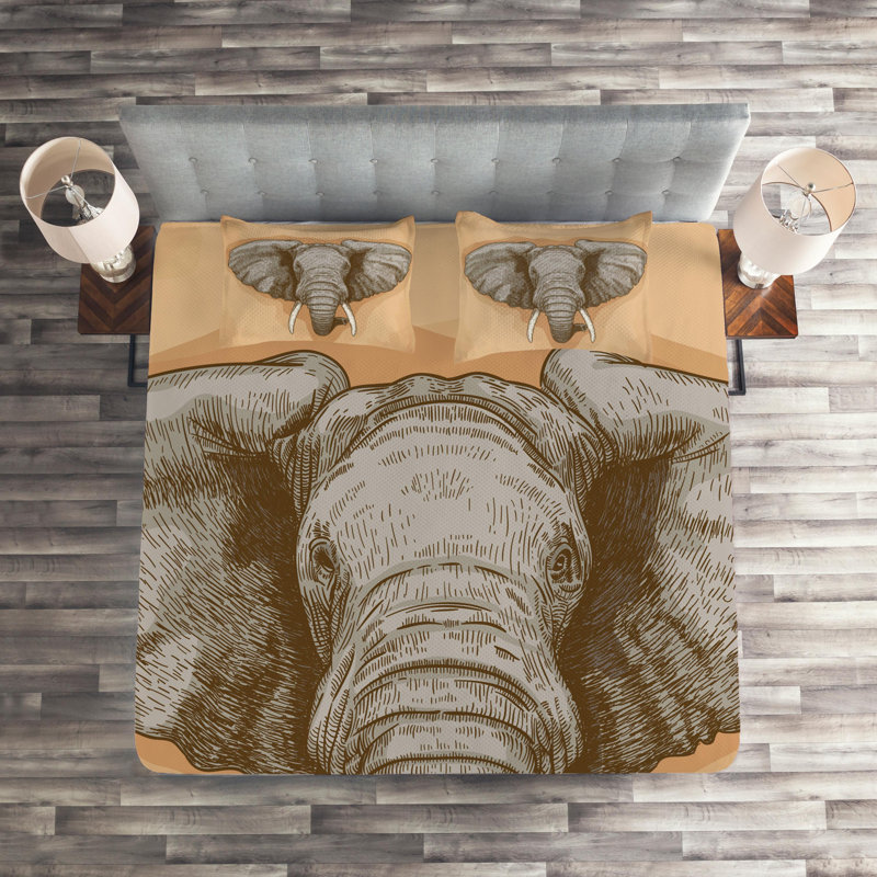 Elephant Rustic Polyester Coverlet, King Bedspread + 2 Shams