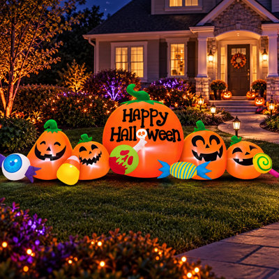 Ensemble citrouille gonflable lumineuse d'Halloween de 2,4 m pour la décoration extérieure du jardin