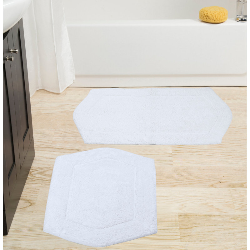 Morissette 2 Pcs Bath Rug Set (17"x24", 21"x34"), White