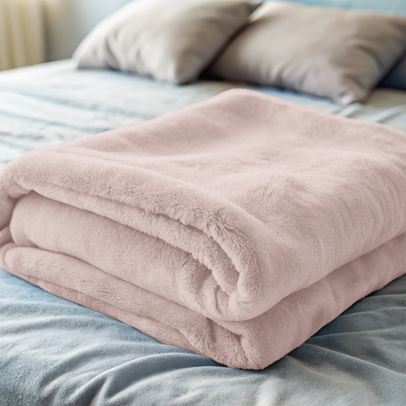 Ultra Soft Plush Faux Fur Reversible Fleece Blanket, Double, Pink