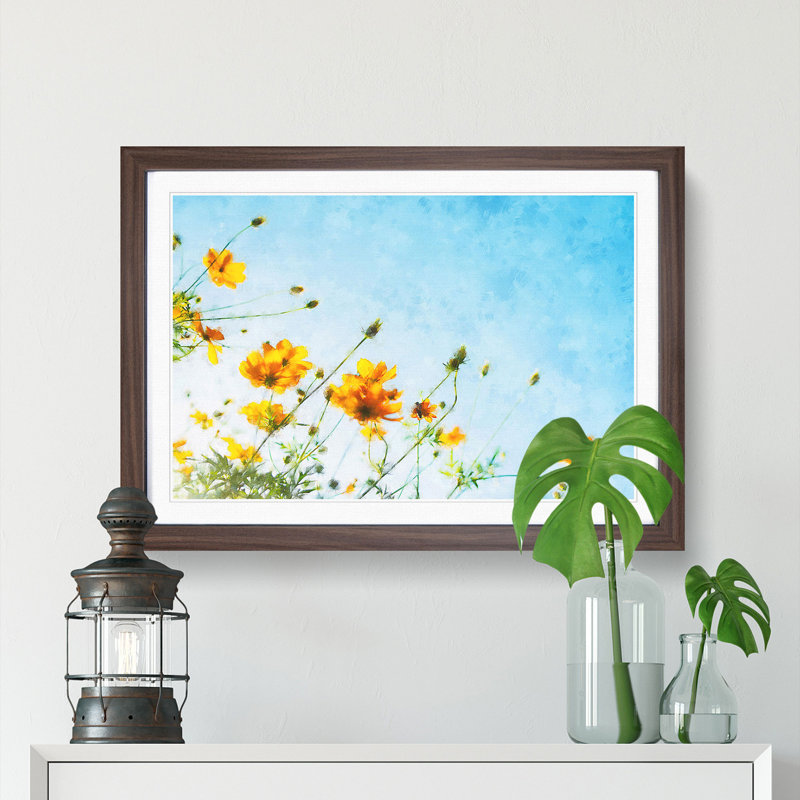 Yellow Flowers - Picture Frame Painting Print, Walnut Framed, 62cm H x 87cm W x 2cm D