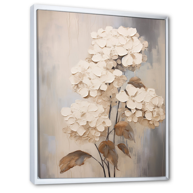 «Vintage Minimalisme Hydrangea III», reproduction sur toile, Cadre flottant blanc, H 40 po x l 30 po x P 1,5 po