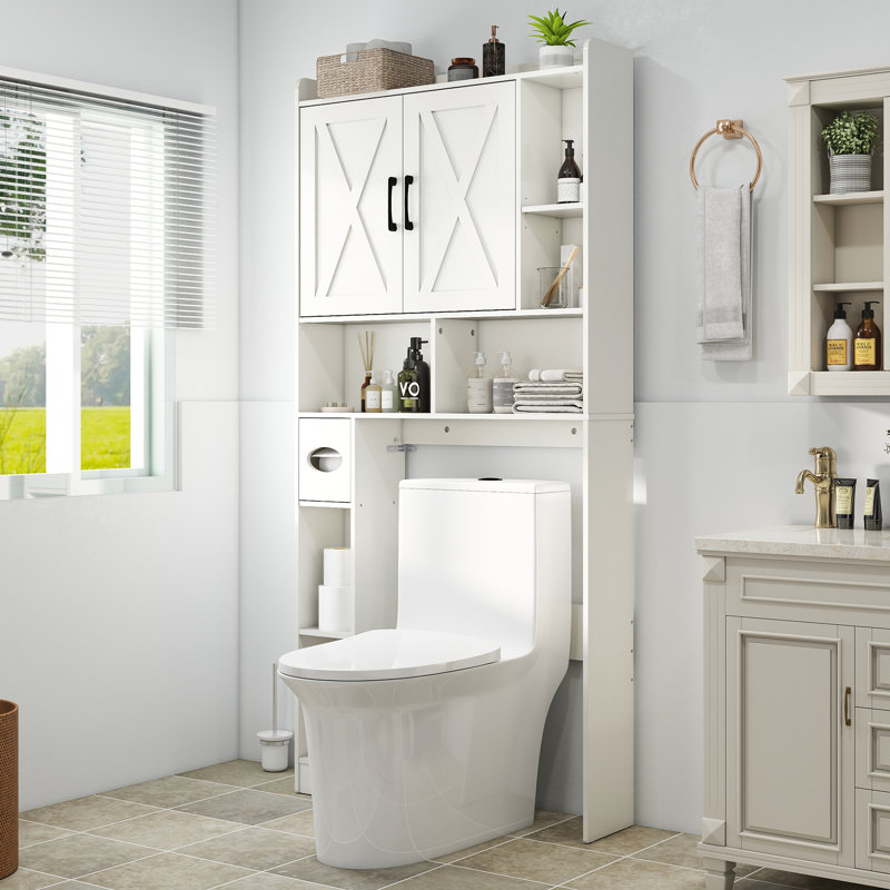 Armoire de rangement au-dessus de la toilette de 32 po, organisateur de salle de bain au-dessus de la toilette avec support pour papier hygiénique, support de toilette peu encombrant avec tablettes pour la salle de bain et les toilettes