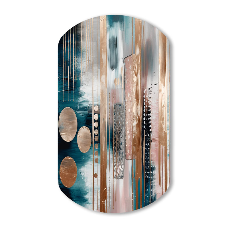 «Soft Colors Shapes And Lines Marble IV», art mural cylindrique en métal rose, impression asymétrique sur métal rose