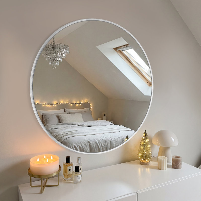 Metal Round Wall Mirror, Silver, 36" x 36"