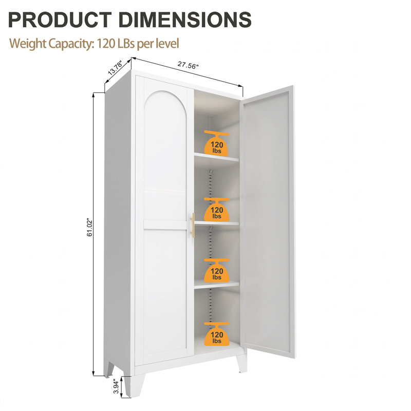 Set of 2 Steel Storage Cabinet with Adjustable Shelves, Slim 2-Door Organizer for Garage, Laundry, Bedroom, Cream, Cream