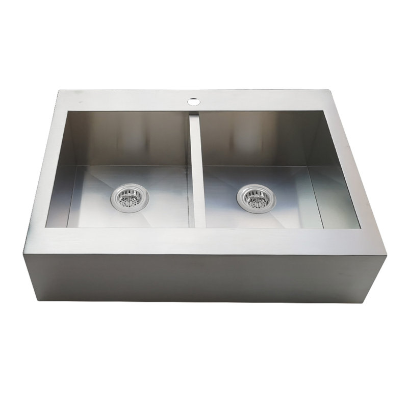 Kingston Brass Edinburg 36-Inch Stainless Steel Double Bowl Drop-In Kitchen Sink With 1-Hole Drain And Strainer