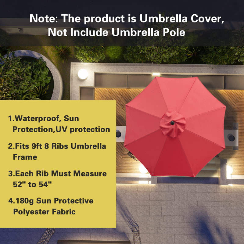 Red 9-Foot Waterproof UV-Resistant Patio Umbrella Canopy