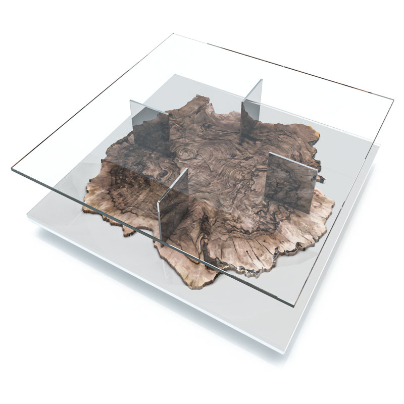Pandion Walnut Wood Square Coffee Table, 18" H x 55.1" W x 55.1" D