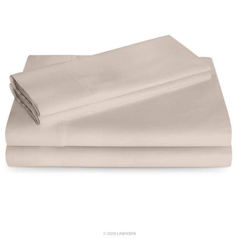 Cotton Blend Sheet Set, Sand, Cal.King Sheet Set + Fitted Sheet + 2 Pillowcases