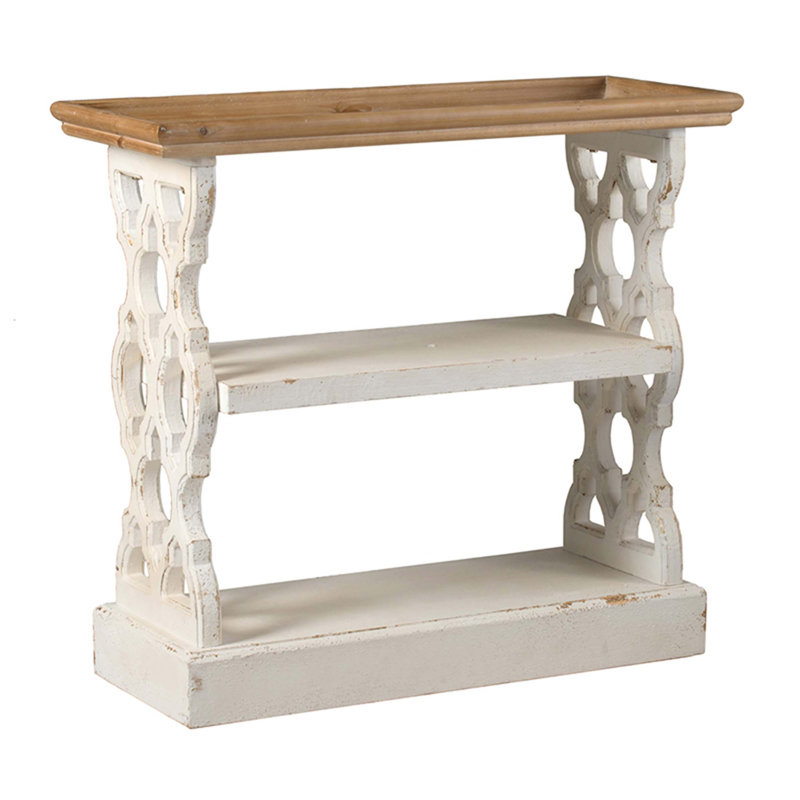 Console rétro en bois vieilli avec rangement à trois niveaux, parfaite pour la décoration de campagne française et l'efficacité de l'espace