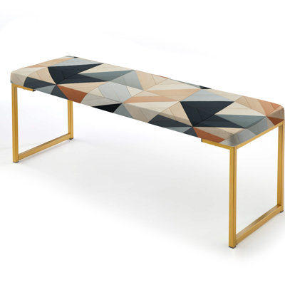 Scandinavian Harmony - Geometric Upholstered Gold Bench