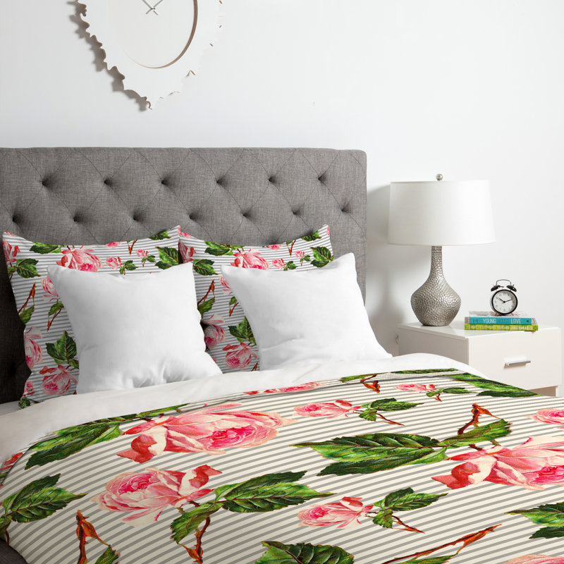 Allyson Johnson Polyester Floral Duvet Cover, Queen Duvet Cover + 2 Standard Shams