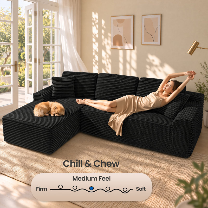 Comfy Cloud Couch, L Shaped Sectional Sofa, Black, Left (L)