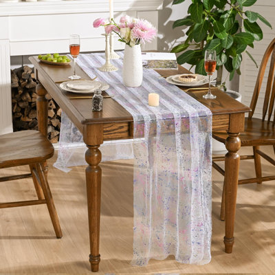 3PCS Colorful Gold Gauze Table Runner 120 Inch 10FT, Glitter Metallic Foil Sheer Dining Wedding Anniversary Holiday Birthday Table Decor for Home Party
