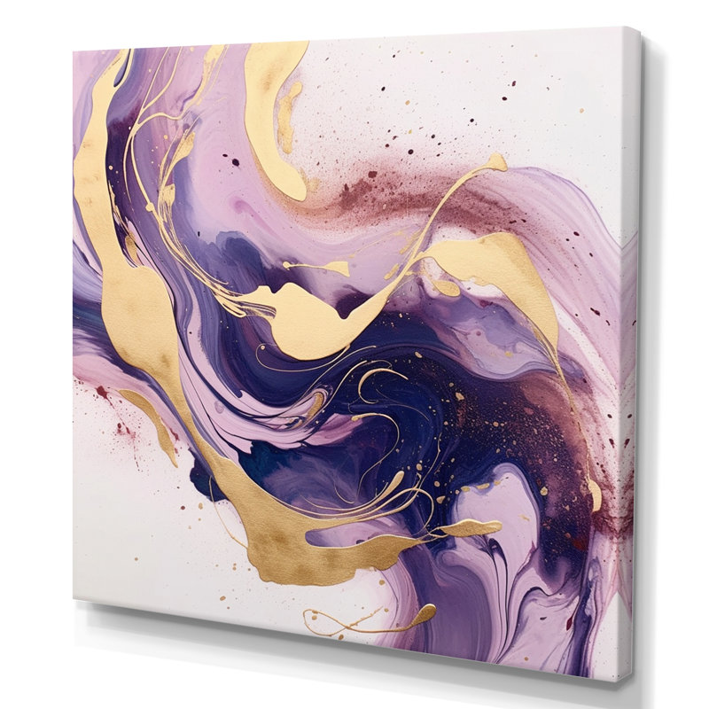 «Mauve et doré», art mural Fractals, H 16 po x l 16 po x P 1 po, Toile tendue