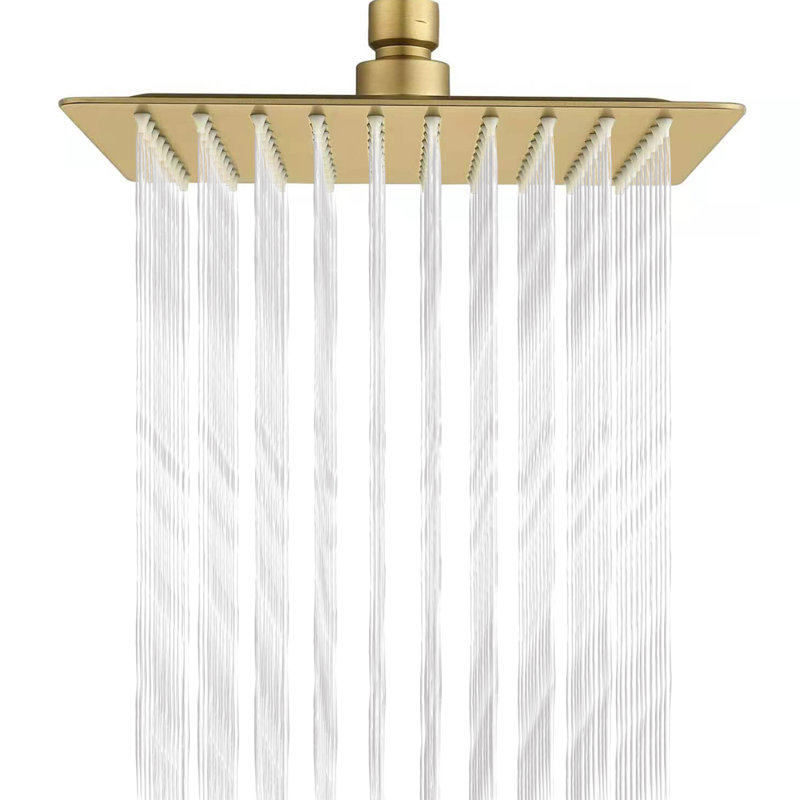 Pomme de douche carrée à fonctions multiples 304 en acier inoxydable 304 1,8 gal / min 12 pouces, Or brossé