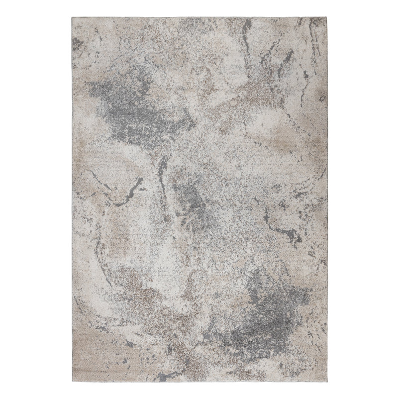 Abstract Machine Woven Polyester Area Rug in Cream, Rectangle 2' x 3'