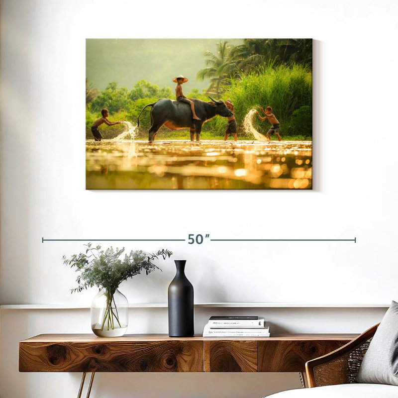 Brampt Boys With A Buffalo, 24" H x 36" W